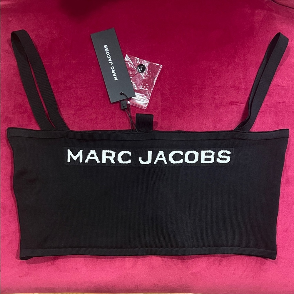 Marc Jacobs Black and White Logo Crop Tank Top